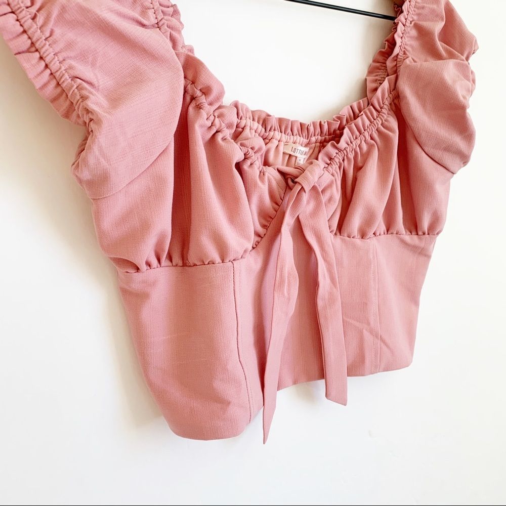 Lottie Moss Tie Front Bustier Top Light Pink Size M Crop Puffed Short Sleeve - Picture 4 of 8